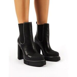 Public Desire Antix Black Contrast Stitch Platform Block Heel Ankle Boots- Sz 6